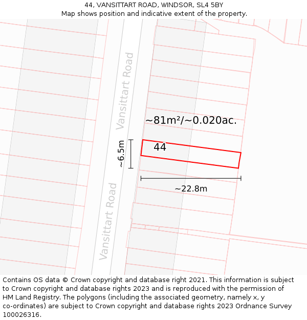 44, VANSITTART ROAD, WINDSOR, SL4 5BY: Plot and title map