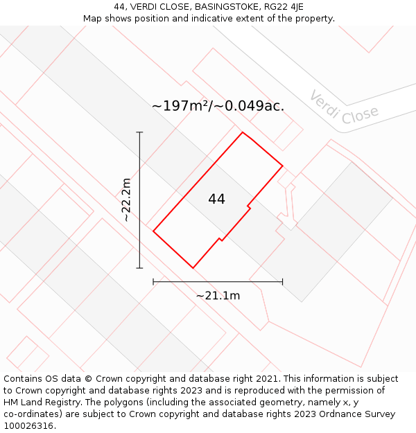 44, VERDI CLOSE, BASINGSTOKE, RG22 4JE: Plot and title map