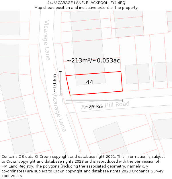 44, VICARAGE LANE, BLACKPOOL, FY4 4EQ: Plot and title map