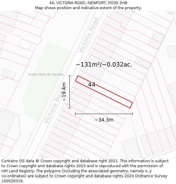 44, VICTORIA ROAD, NEWPORT, PO30 2HB: Plot and title map