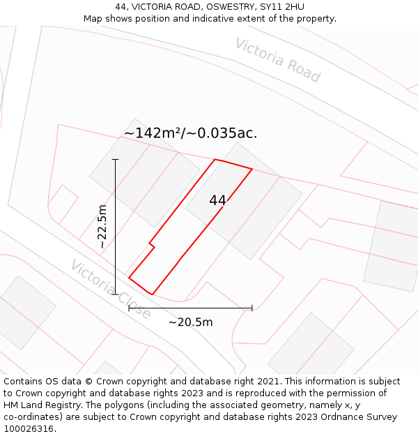 44, VICTORIA ROAD, OSWESTRY, SY11 2HU: Plot and title map