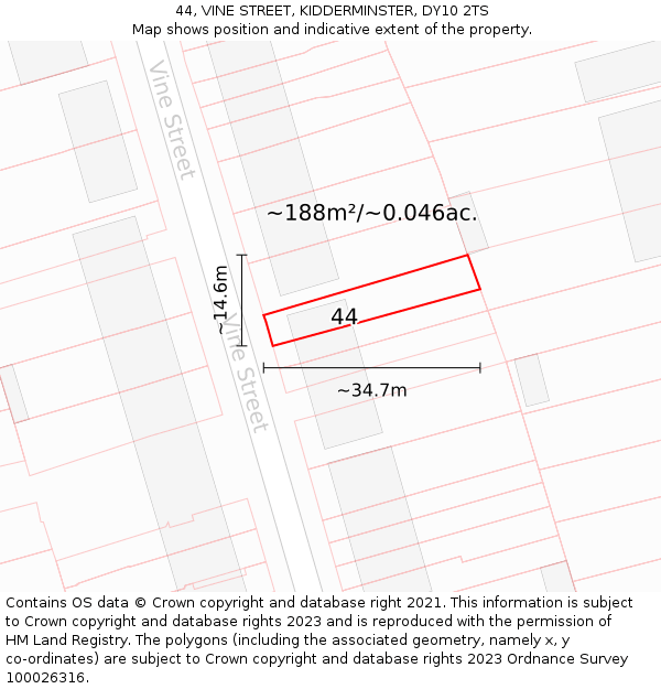 44, VINE STREET, KIDDERMINSTER, DY10 2TS: Plot and title map