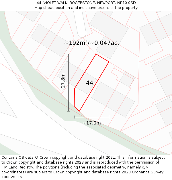 44, VIOLET WALK, ROGERSTONE, NEWPORT, NP10 9SD: Plot and title map