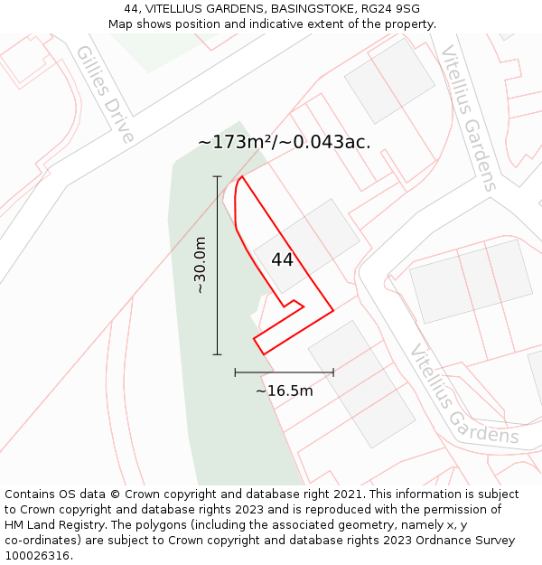 44, VITELLIUS GARDENS, BASINGSTOKE, RG24 9SG: Plot and title map