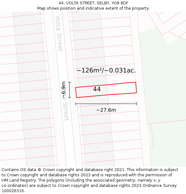 44, VOLTA STREET, SELBY, YO8 8DF: Plot and title map