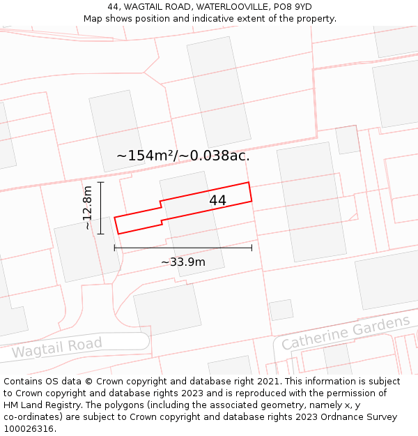 44, WAGTAIL ROAD, WATERLOOVILLE, PO8 9YD: Plot and title map