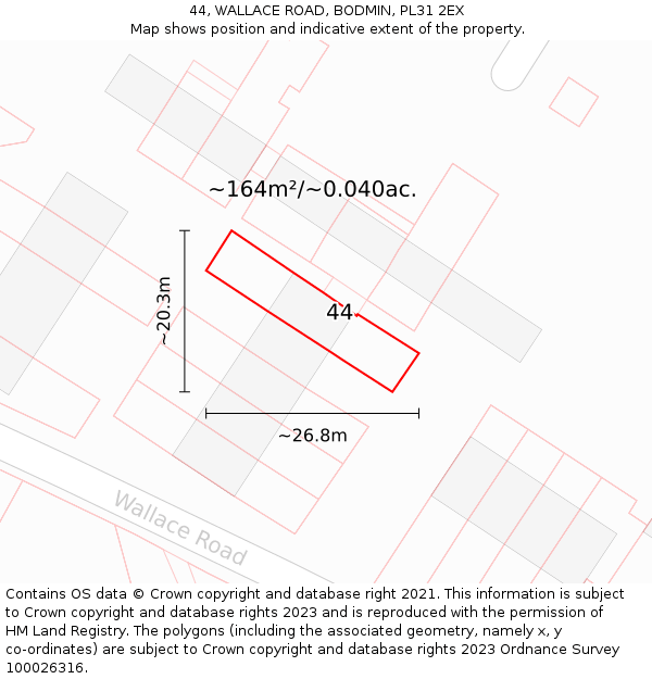 44, WALLACE ROAD, BODMIN, PL31 2EX: Plot and title map
