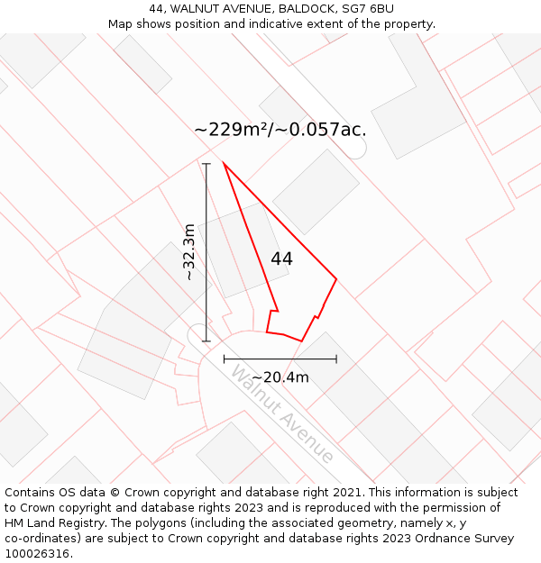 44, WALNUT AVENUE, BALDOCK, SG7 6BU: Plot and title map