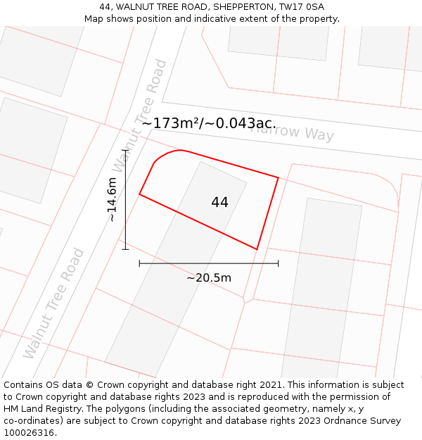 44, WALNUT TREE ROAD, SHEPPERTON, TW17 0SA: Plot and title map