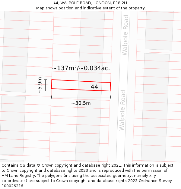 44, WALPOLE ROAD, LONDON, E18 2LL: Plot and title map