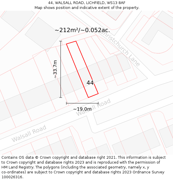 44, WALSALL ROAD, LICHFIELD, WS13 8AF: Plot and title map