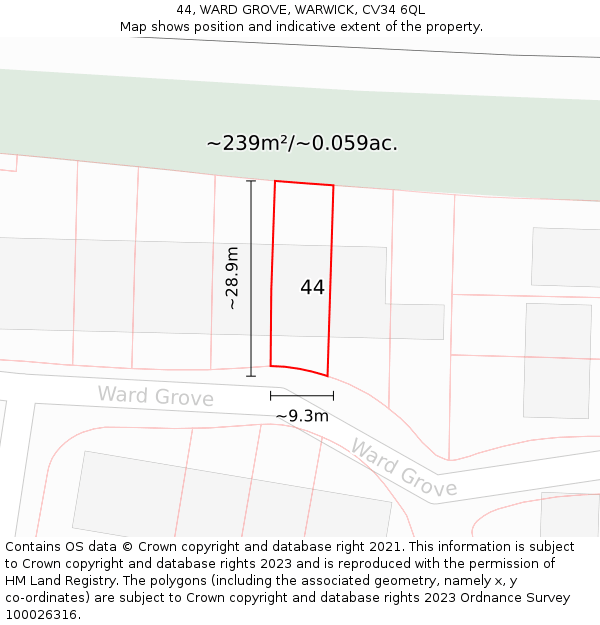 44, WARD GROVE, WARWICK, CV34 6QL: Plot and title map