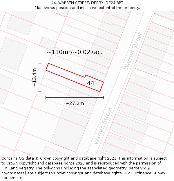 44, WARREN STREET, DERBY, DE24 8RT: Plot and title map