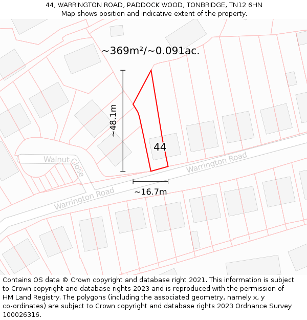 44, WARRINGTON ROAD, PADDOCK WOOD, TONBRIDGE, TN12 6HN: Plot and title map