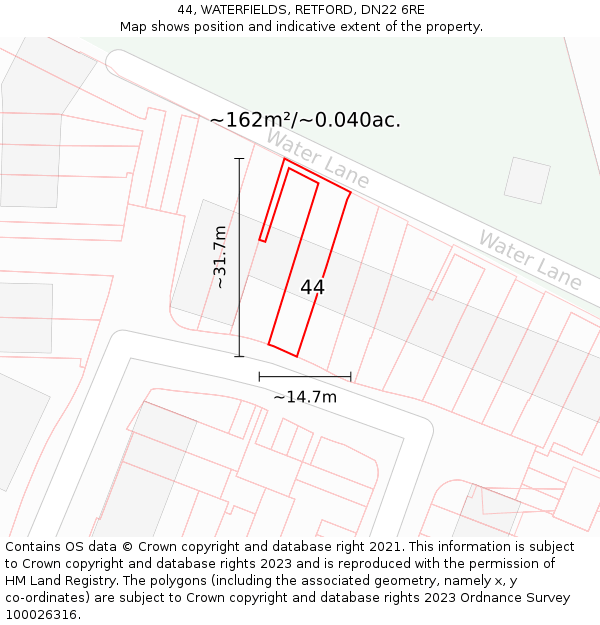 44, WATERFIELDS, RETFORD, DN22 6RE: Plot and title map