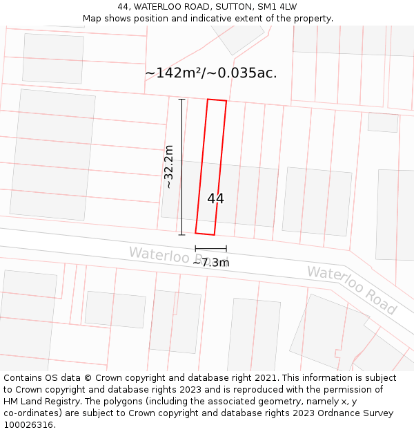 44, WATERLOO ROAD, SUTTON, SM1 4LW: Plot and title map