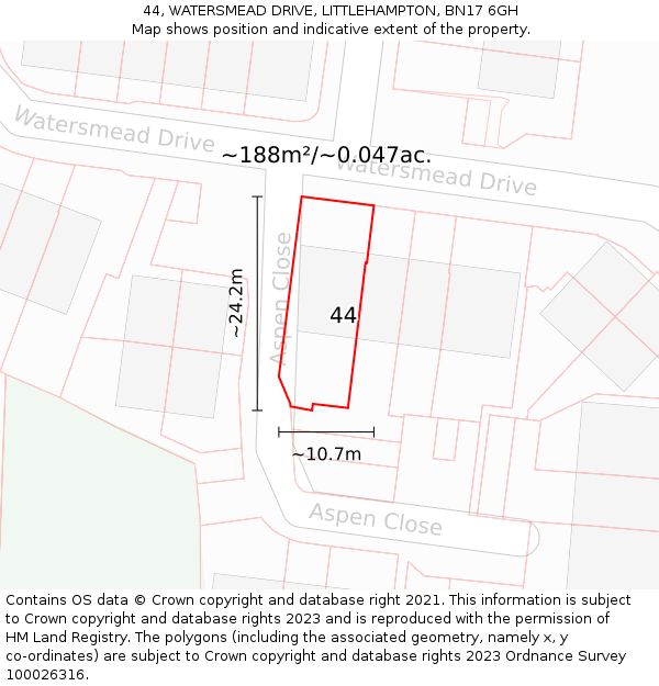 44, WATERSMEAD DRIVE, LITTLEHAMPTON, BN17 6GH: Plot and title map