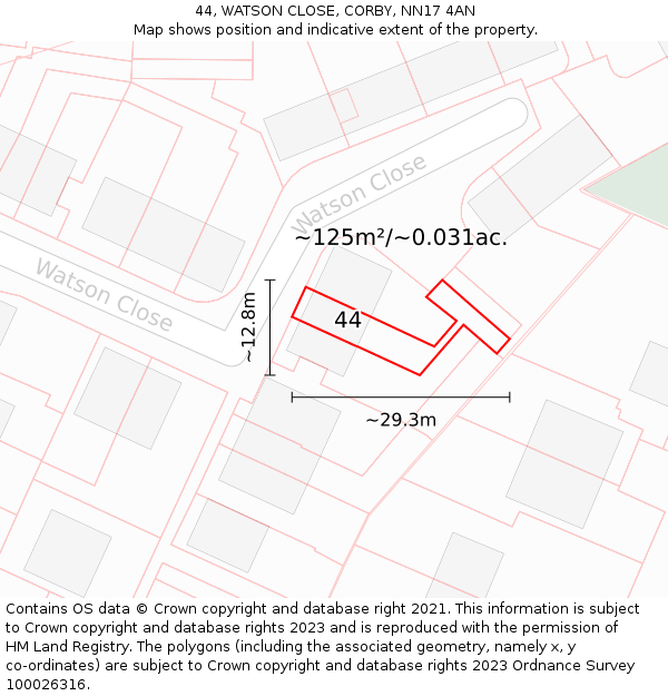 44, WATSON CLOSE, CORBY, NN17 4AN: Plot and title map