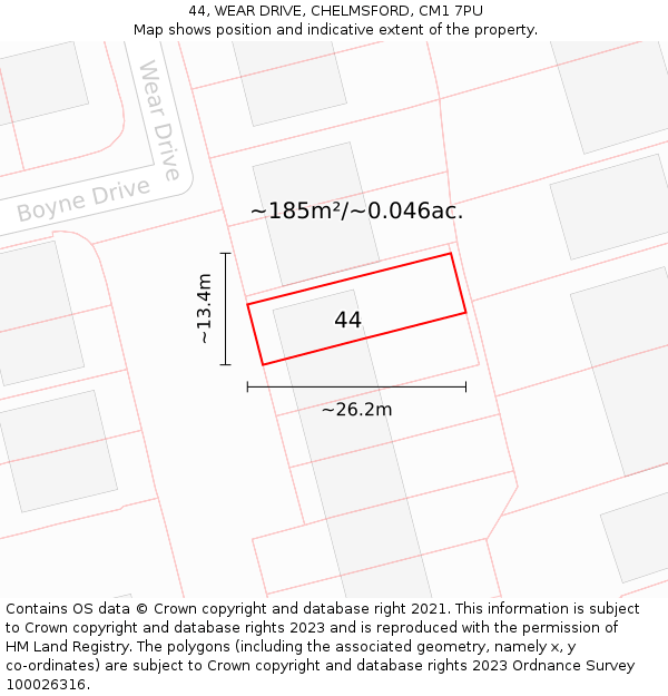 44, WEAR DRIVE, CHELMSFORD, CM1 7PU: Plot and title map