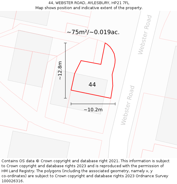 44, WEBSTER ROAD, AYLESBURY, HP21 7FL: Plot and title map