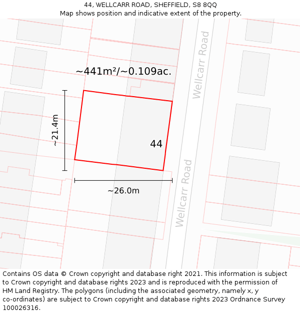 44, WELLCARR ROAD, SHEFFIELD, S8 8QQ: Plot and title map