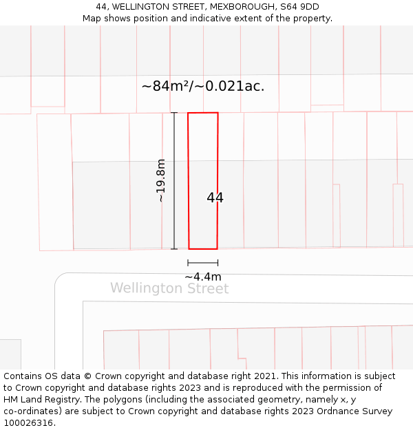 44, WELLINGTON STREET, MEXBOROUGH, S64 9DD: Plot and title map