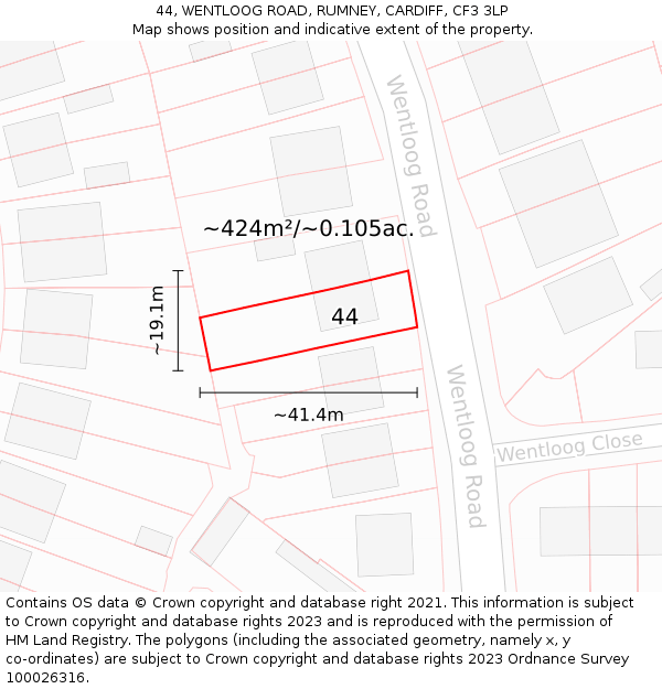 44, WENTLOOG ROAD, RUMNEY, CARDIFF, CF3 3LP: Plot and title map