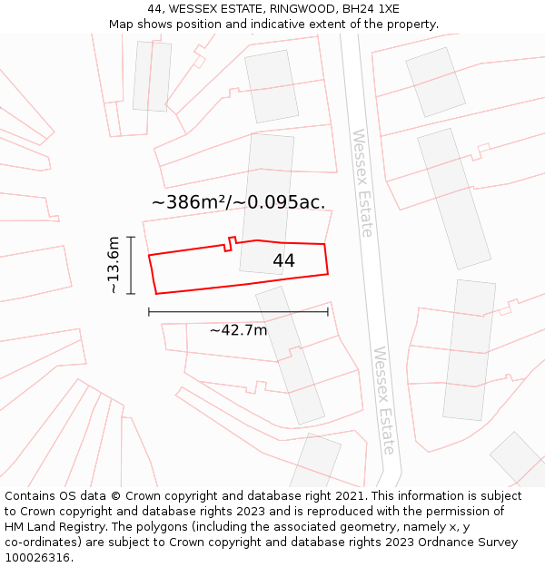 44, WESSEX ESTATE, RINGWOOD, BH24 1XE: Plot and title map