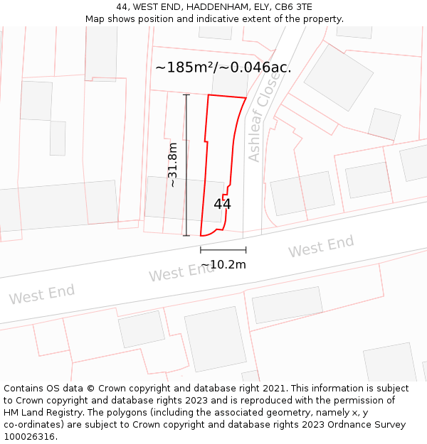 44, WEST END, HADDENHAM, ELY, CB6 3TE: Plot and title map