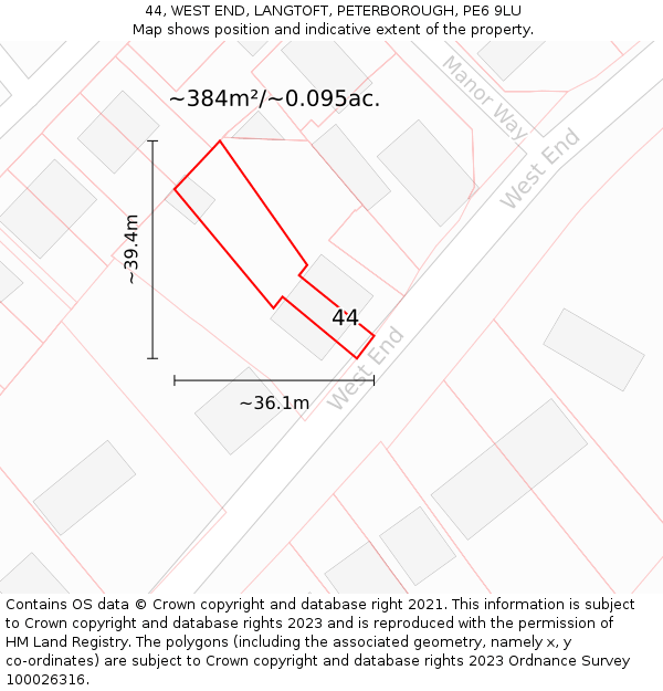44, WEST END, LANGTOFT, PETERBOROUGH, PE6 9LU: Plot and title map
