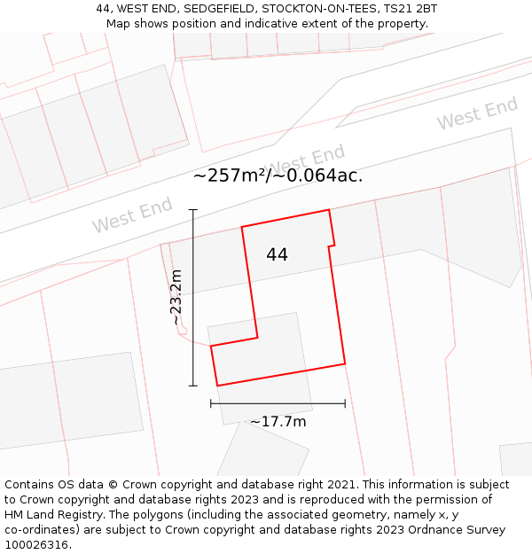44, WEST END, SEDGEFIELD, STOCKTON-ON-TEES, TS21 2BT: Plot and title map