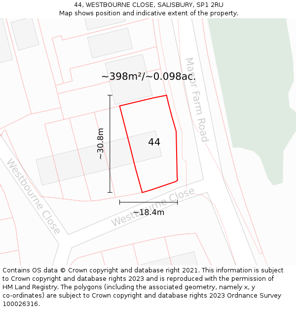 44, WESTBOURNE CLOSE, SALISBURY, SP1 2RU: Plot and title map