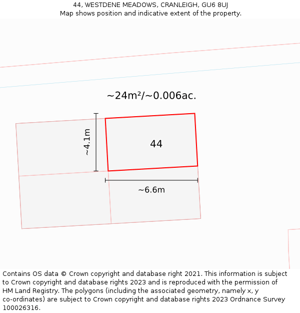 44, WESTDENE MEADOWS, CRANLEIGH, GU6 8UJ: Plot and title map