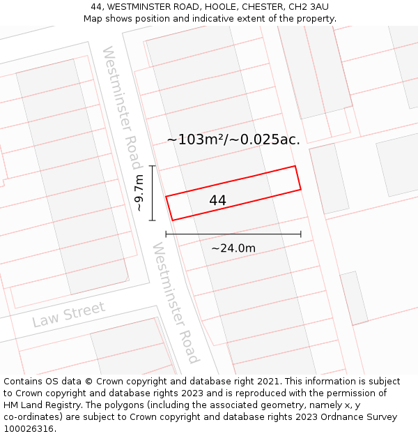 44, WESTMINSTER ROAD, HOOLE, CHESTER, CH2 3AU: Plot and title map
