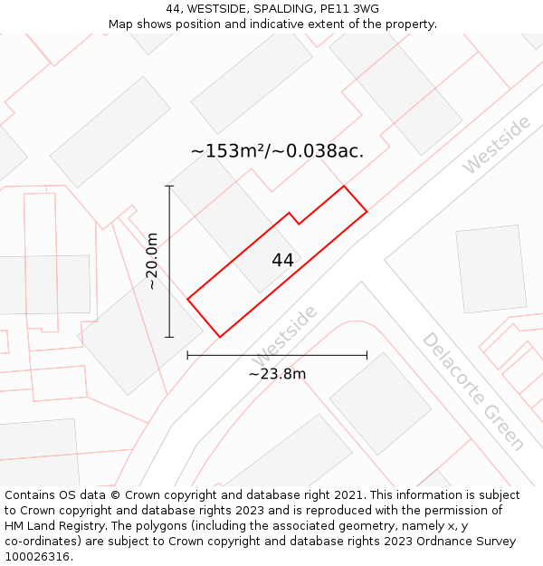 44, WESTSIDE, SPALDING, PE11 3WG: Plot and title map