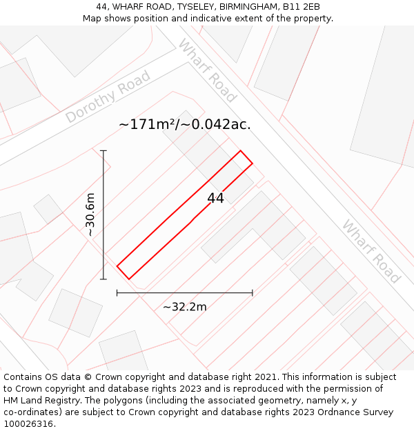 44, WHARF ROAD, TYSELEY, BIRMINGHAM, B11 2EB: Plot and title map