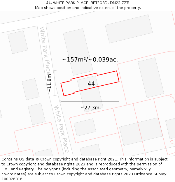 44, WHITE PARK PLACE, RETFORD, DN22 7ZB: Plot and title map