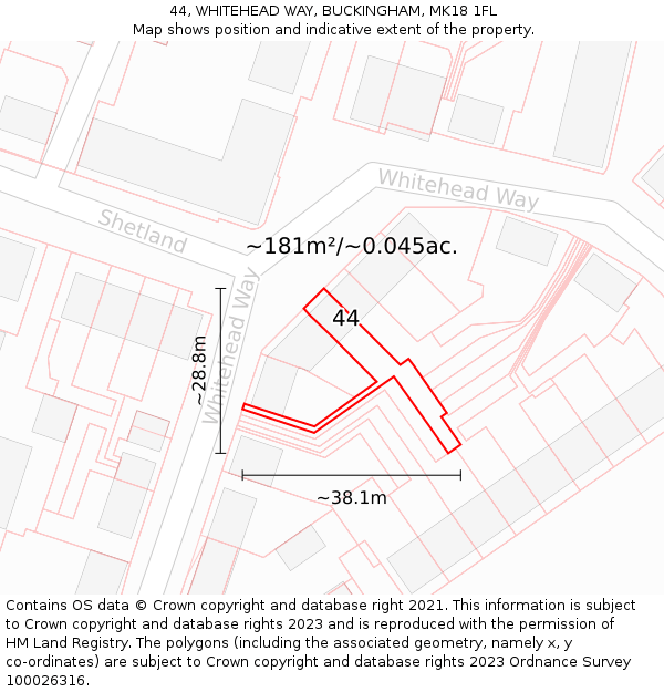 44, WHITEHEAD WAY, BUCKINGHAM, MK18 1FL: Plot and title map