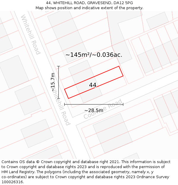 44, WHITEHILL ROAD, GRAVESEND, DA12 5PG: Plot and title map