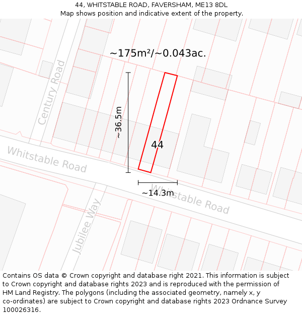 44, WHITSTABLE ROAD, FAVERSHAM, ME13 8DL: Plot and title map