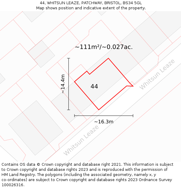 44, WHITSUN LEAZE, PATCHWAY, BRISTOL, BS34 5GL: Plot and title map