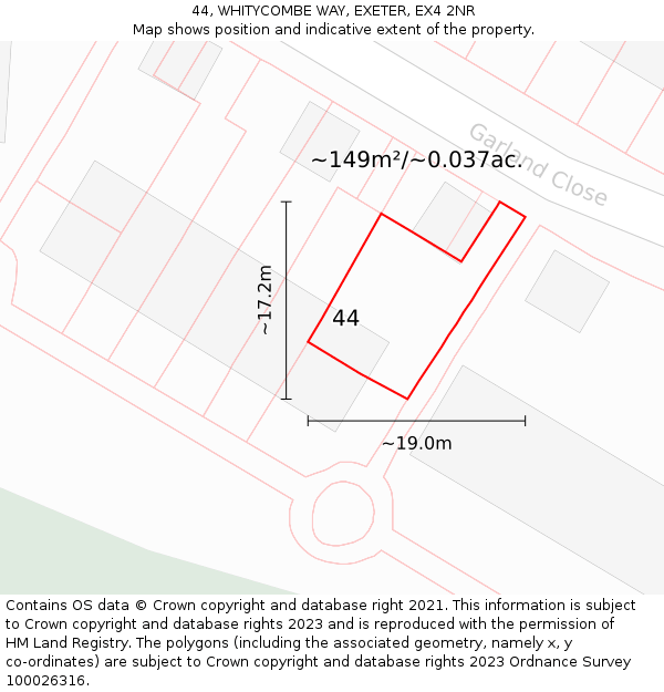 44, WHITYCOMBE WAY, EXETER, EX4 2NR: Plot and title map