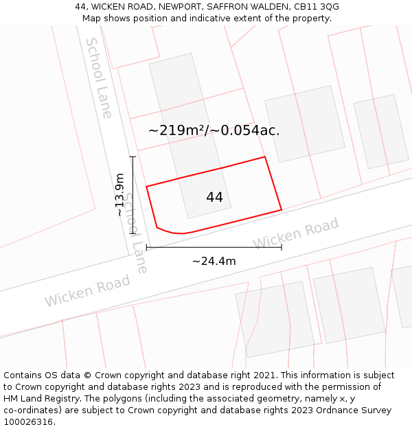 44, WICKEN ROAD, NEWPORT, SAFFRON WALDEN, CB11 3QG: Plot and title map