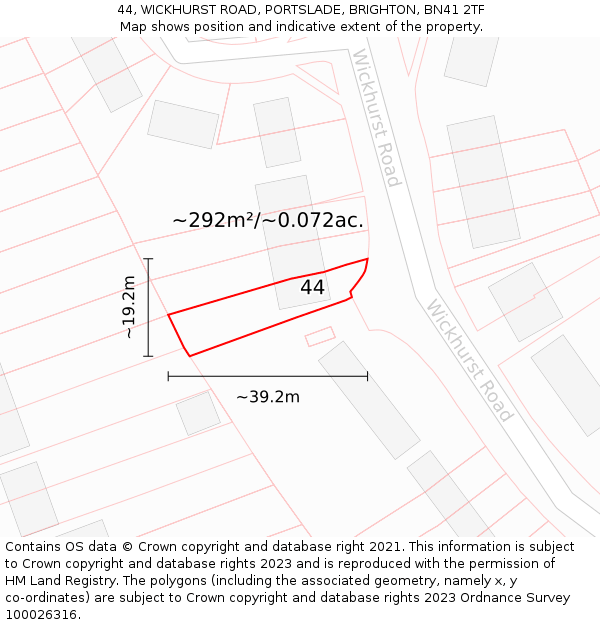 44, WICKHURST ROAD, PORTSLADE, BRIGHTON, BN41 2TF: Plot and title map