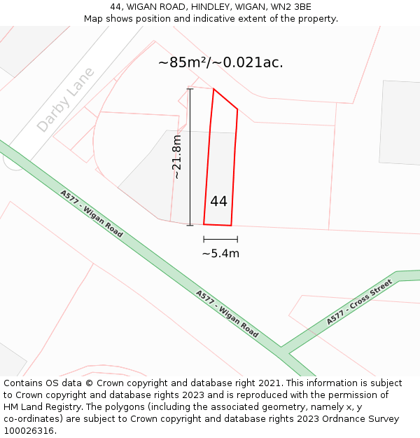 44, WIGAN ROAD, HINDLEY, WIGAN, WN2 3BE: Plot and title map