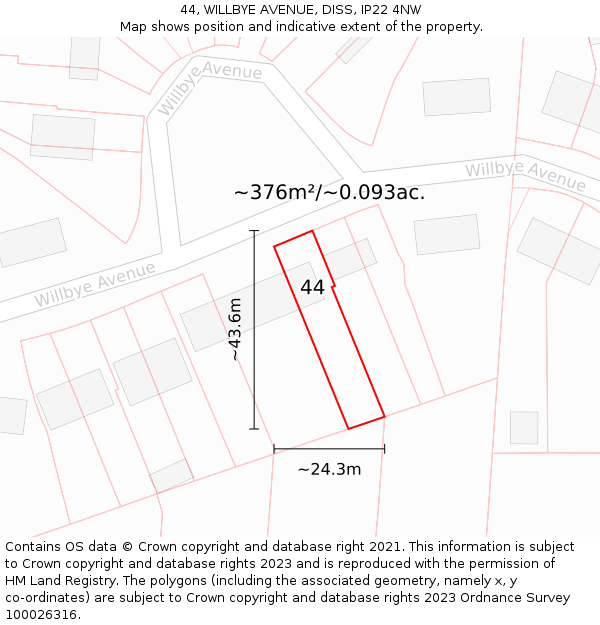 44, WILLBYE AVENUE, DISS, IP22 4NW: Plot and title map