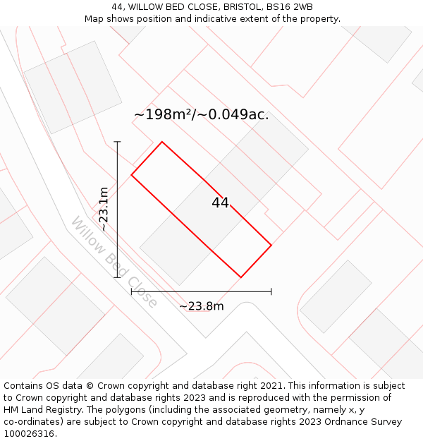 44, WILLOW BED CLOSE, BRISTOL, BS16 2WB: Plot and title map
