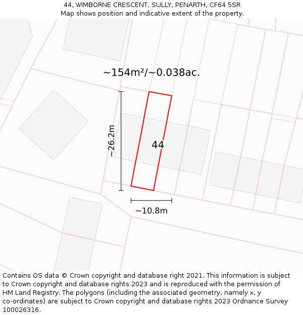 44, WIMBORNE CRESCENT, SULLY, PENARTH, CF64 5SR: Plot and title map