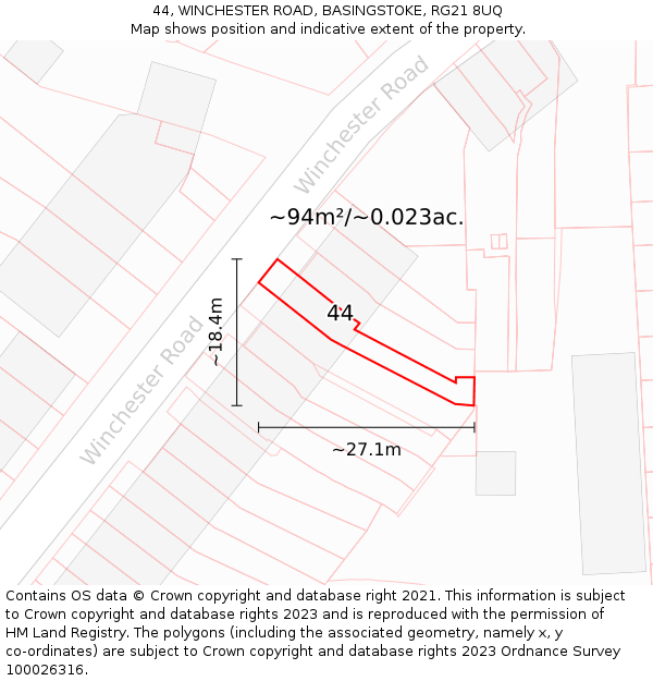 44, WINCHESTER ROAD, BASINGSTOKE, RG21 8UQ: Plot and title map
