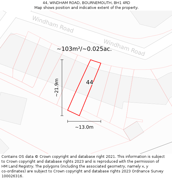 44, WINDHAM ROAD, BOURNEMOUTH, BH1 4RD: Plot and title map